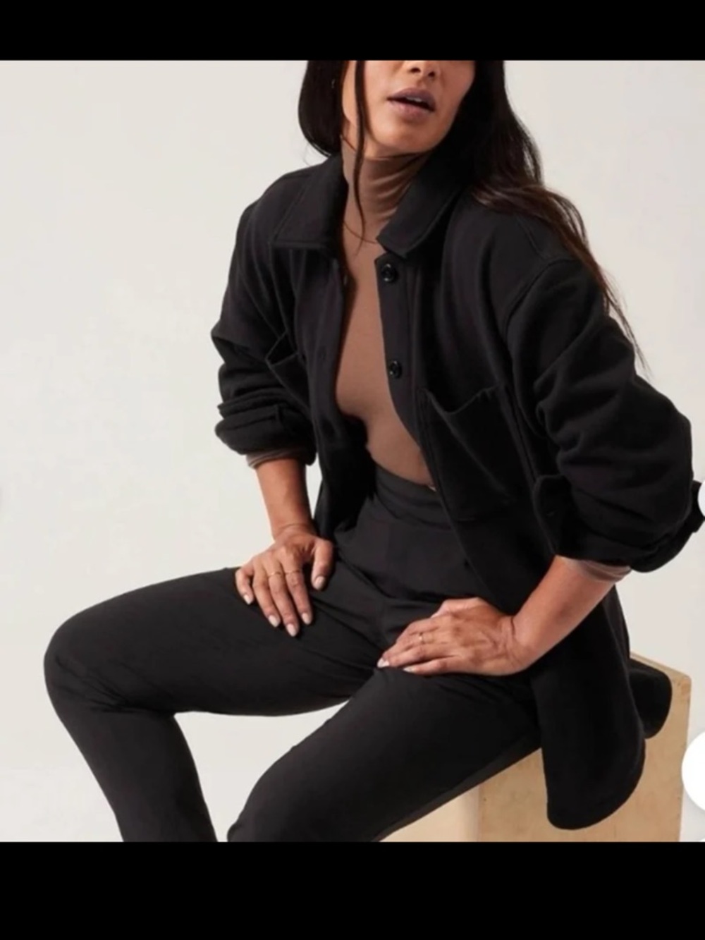 Athleta Retroplush Shirt Jacket with zippered pockets in Black size XL